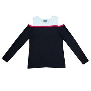 Joseph A Petite Tri Color Cold Shoulder Sweater Rayon Blend Size P.